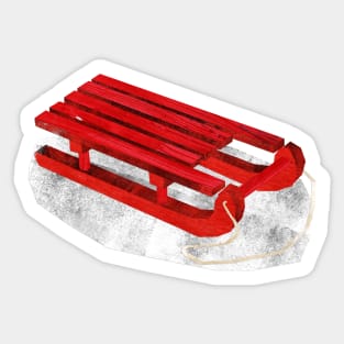 Red wooden sledge (with snow) Sticker